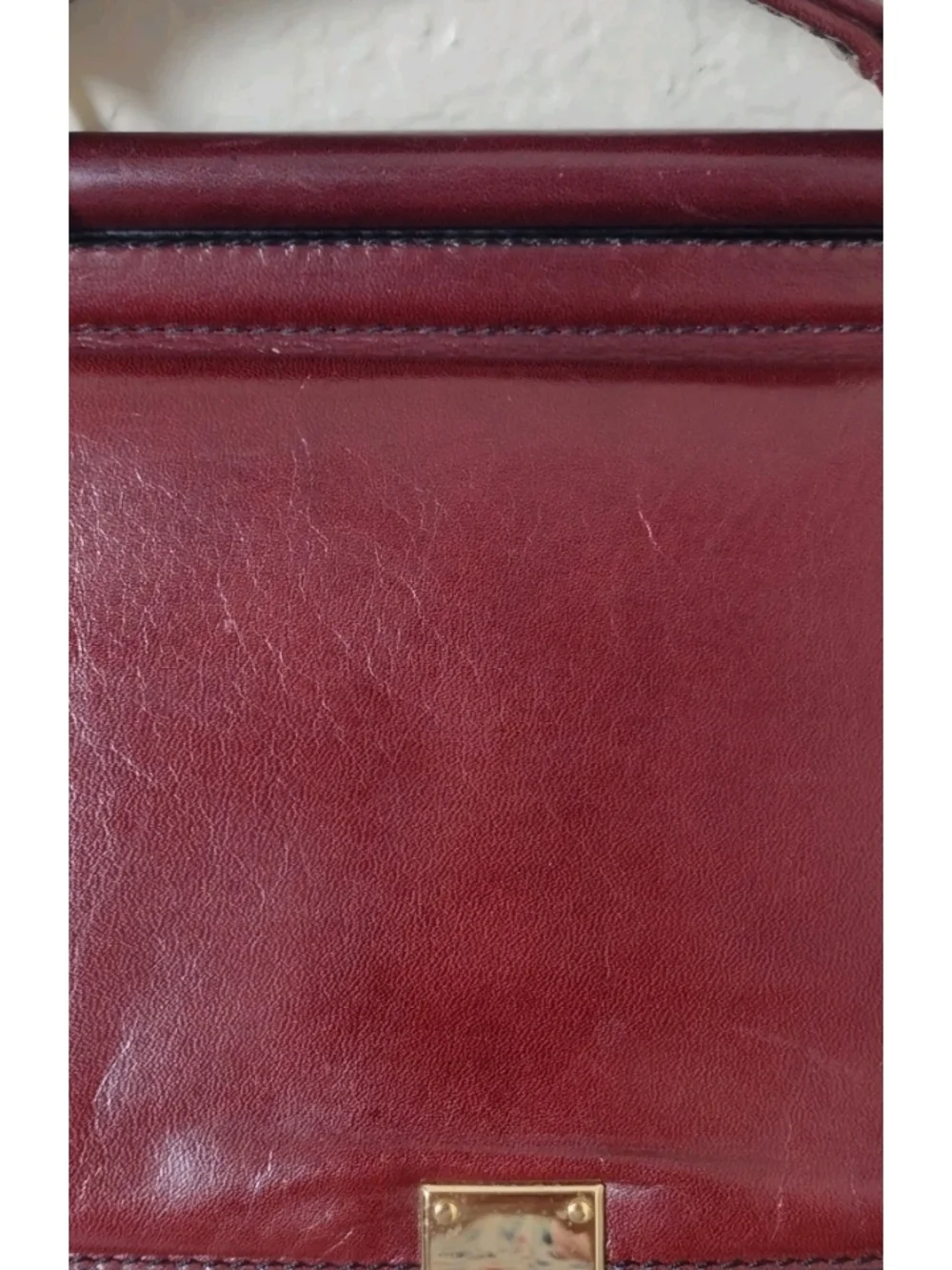 Classic Burgundy Leather Briefcase with Gold Hardware